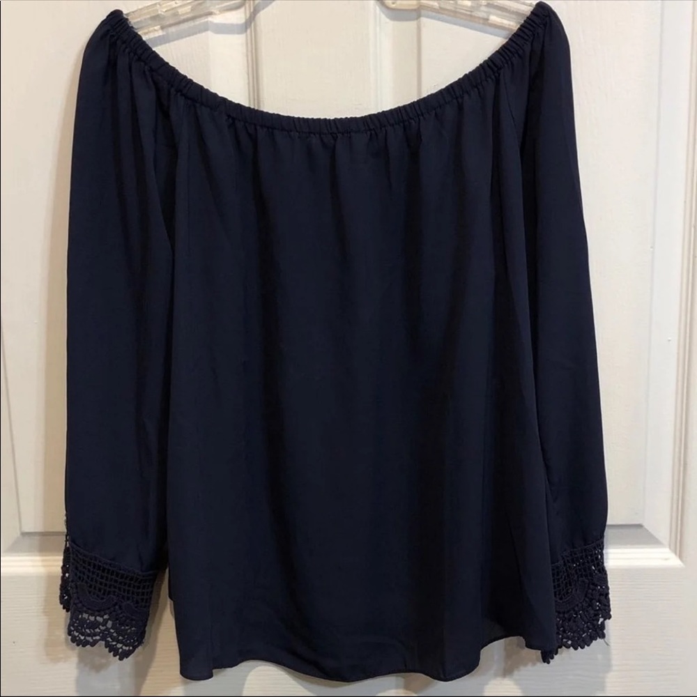 ING Off the Shoulder Navy Top sz Lg - Picture 2 of 5
